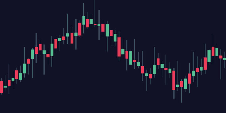 Blue and red candlestick trading downtrend market chart on dark background vector graphic illustration for stock market loss