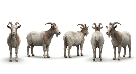 Fototapeta premium Goats are displayed in a comprehensive collection of multiple angles to showcase their full physical anatomy.