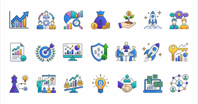 Business Finance and Startup Line Icons Set Vector Illustration