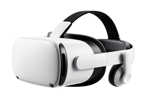 Modern white virtual reality headset with integrated audio as clean isolated on transparent background