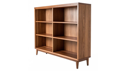 Modern minimalist vertical wooden bookshelf cabinet furniture storage isolated on transparent background cut out © Ivan