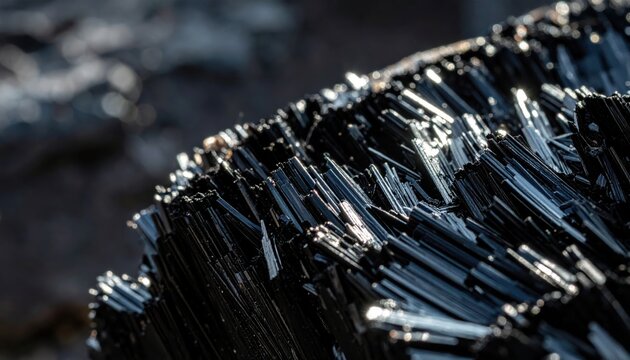 Extreme Macro Shot Capturing the Jagged Texture of Tightly Packed Black Obsidian Flakes