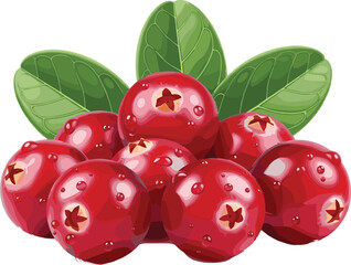 Fresh red cranberry berry cluster with green leaves isolated vector illustration for healthy organic food and nutrition design © Prodip