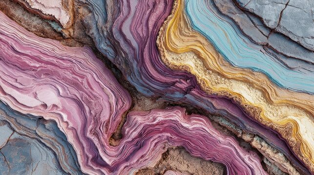 Abstract geological layers with vibrant colors and textured details