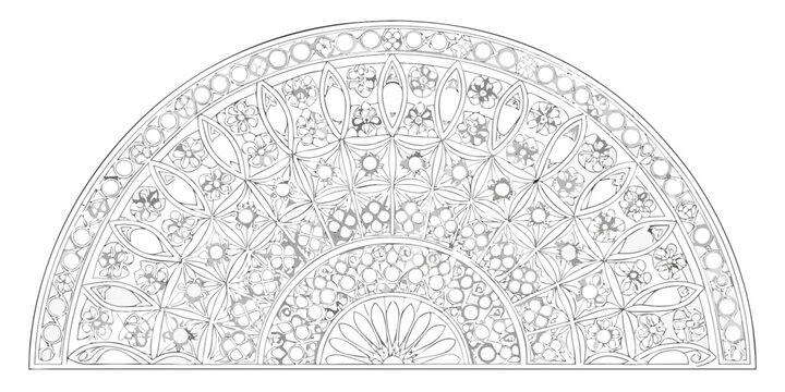 Gothic rose window design black and white line art illustration