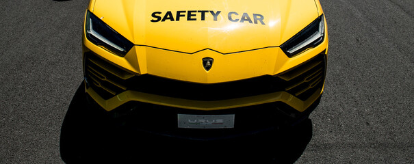 Naklejka premium High angle view of Lamborghini Urus Safety car motorsport equipment