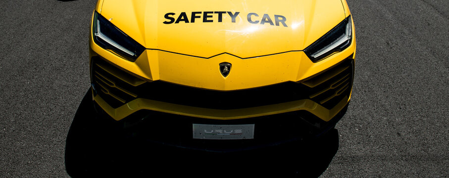 High angle view of Lamborghini Urus Safety car motorsport equipment