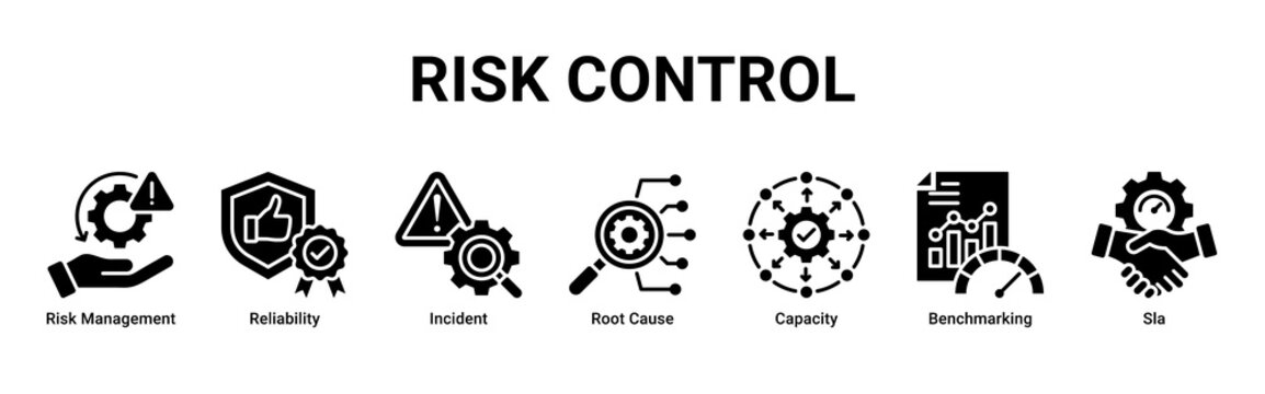Risk Control web banner icon vector illustration with Risk Management, Reliability, Incident, Root Cause, Capacity, Benchmarking and Sla