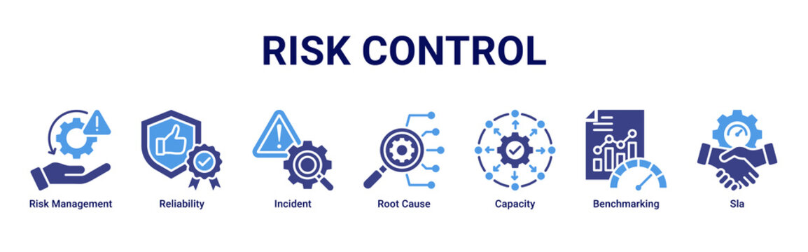 Risk Control web banner icon vector illustration with Risk Management, Reliability, Incident, Root Cause, Capacity, Benchmarking and Sla