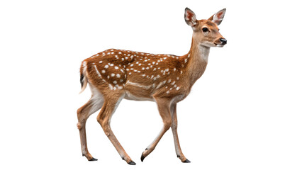 Cute small wild white tailed deer fawn standing profile isolated on transparent background cut out © 1png-stock