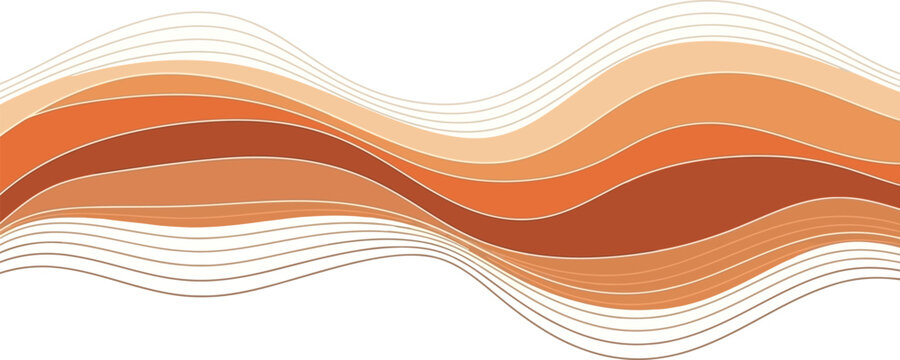 Layered wavy lines with dash and solid stroke texture in warm earth tones background abstract illustration backdrop structure decoration minimalist composition wallpaper horizontal gradient