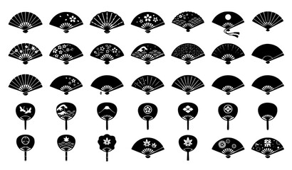 Japanese handheld fan Black icons set. Simple set of japanese handheld fan vector icons for web design on white background © Shameem