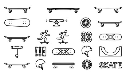 Side modern skateboard icon. Outline side modern skateboard vector 18 icon for web design isolated on white background © Shameem