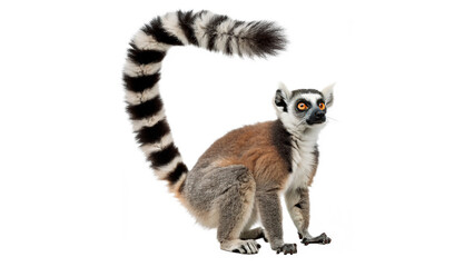 Beautiful wild ring tailed lemur animal standing full length profile isolated on transparent background © Arina