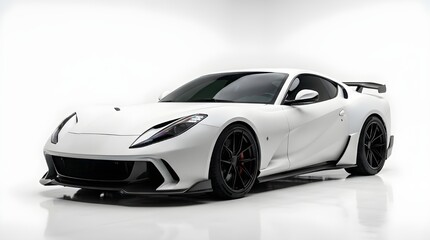 Fototapeta premium Futuristic White Electric Supercar Concept in Studio Light Sleek Modern Luxury Sports Car Isolated on White Background High-Performance Electric Coupe Concept Car Design