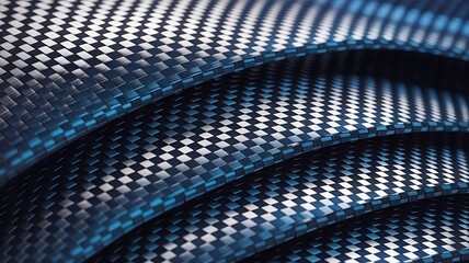 Naklejka premium Carbon fiber texture with blue highlights, curved composite material layers, futuristic industrial background for automotive and aerospace design