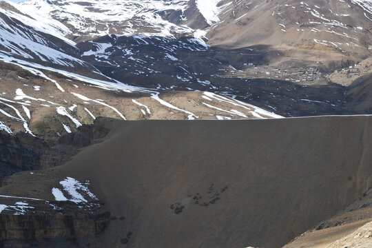 Spiti Valley Landscape Featuring Kaza Kibber Langza and Key Monastery in Himachal Pradesh