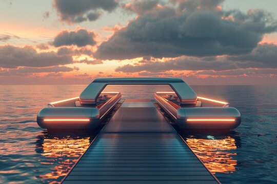 Sunset glows over calm ocean waters