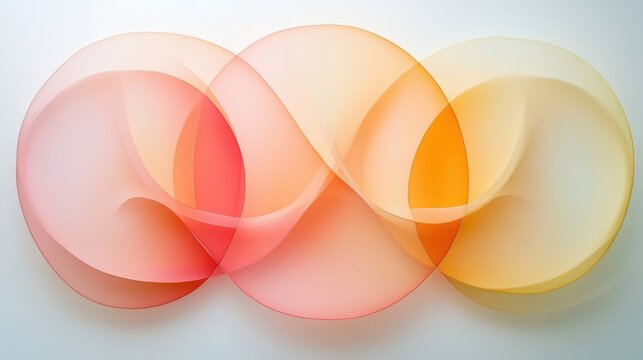 Geometric abstraction featuring overlapping ovals in soft coral and yellow on a white background