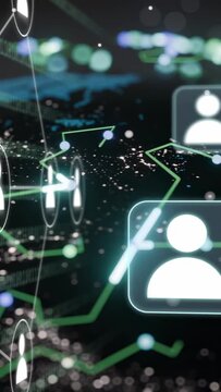 Vertical video: Camera pulling back, network overlay linking nodes, sending pings to show activity
