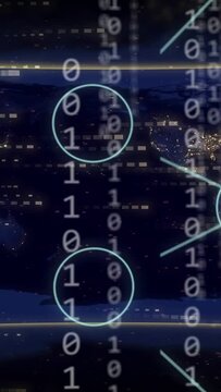 Vertical video: Bands appearing binary streams falling user nodes linking Earth showing net flow