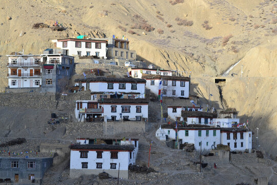 Spiti Valley Landscape Featuring Kaza Kibber Langza and Key Monastery in Himachal Pradesh