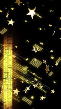 Vertical video: On play, gold stars drifting and rotating while neon panel sliding, creating HUD