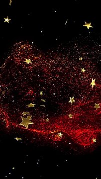 Vertical video: Gold cluster arising, splitting, red band growing, stars drifting, making nebula