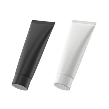 Black and White Cosmetic Tube Mockup Isolated on white Background, 3D rendering.