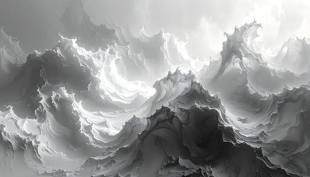 Abstract swirling ocean waves in monochrome, choppy water with bright highlights, storm at sea, detailed texture