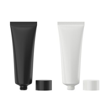 Cosmetic tube mockup open cap isolated on white background. 3D rendering.