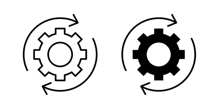 Data processing icon in outline and solid style, isolated on white background. Ideal for computing, automation, and data management features in mobile and web design.