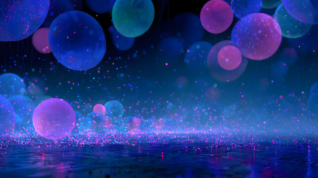 Futuristic event background with colorful data orbs and abstract technology celebration