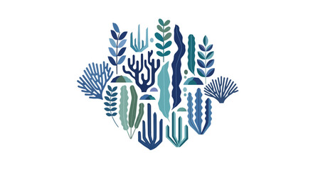 Abstract Marine Life Pattern: Coral, Jellyfish, Seaweed, Blue & Green © asepta