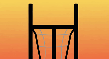 Basketball Hoop with Net, Sports Concept, Orange Gradient Background © asepta