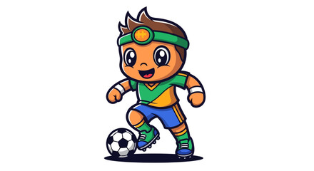 Fototapeta premium Dynamic vector illustration of a cheerful cartoon soccer player mascot happily dribbling a ball on a white background, perfect for sports-themed designs and children's content