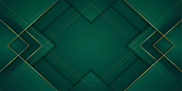 Emerald Geometric Elegance: A sophisticated abstract background featuring deep emerald green geometric shapes intersected by elegant gold lines, creating a sense of depth and modern luxury.