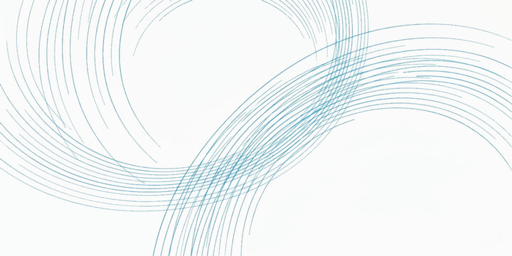 Abstract Swirls: Elegant, thin blue lines create a pattern of overlapping, sweeping swirls on a clean white background, suggesting motion and flow.