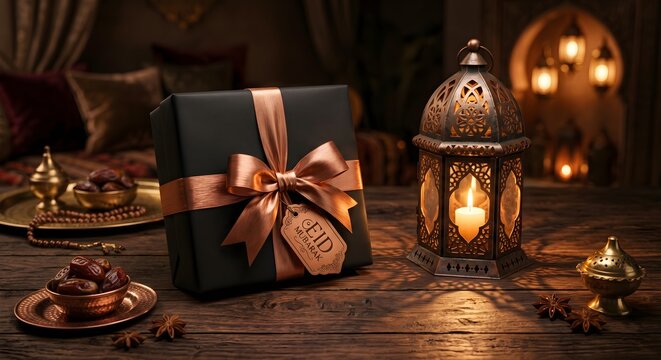 Sophisticated Black Eid Gift with Lanterns