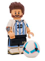 Obraz premium Dortmund - Deutschland 28. Mai 2026 - Lego Minifigure Fussballer Lionel Messi mit Ball