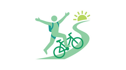 Obraz premium Embrace the joy of outdoor activity a vibrant green illustration symbolizing active bike mobility, sustainable travel, and healthy lifestyle pursuits on a winding path towards the sun
