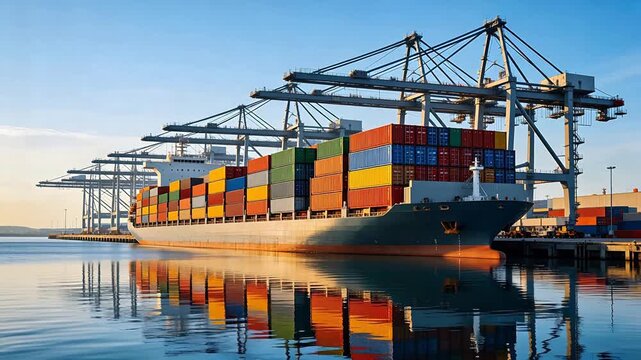 Cargo ship docked at port with containers