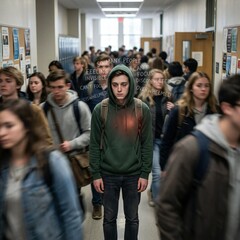 Obraz premium student overwhelmed in crowded world