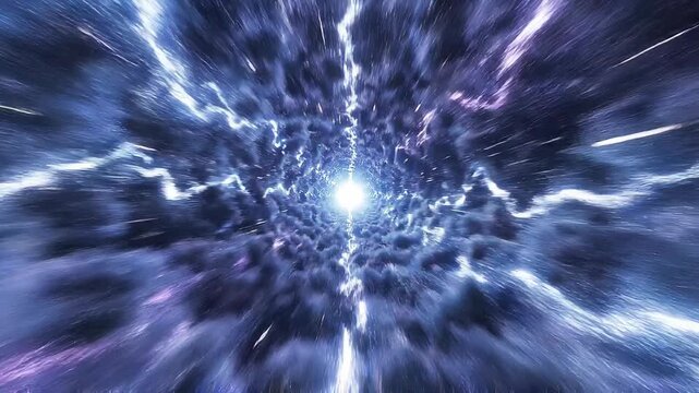 Abstract cosmic energy burst with bright light and electric lightning in a dynamic space environment