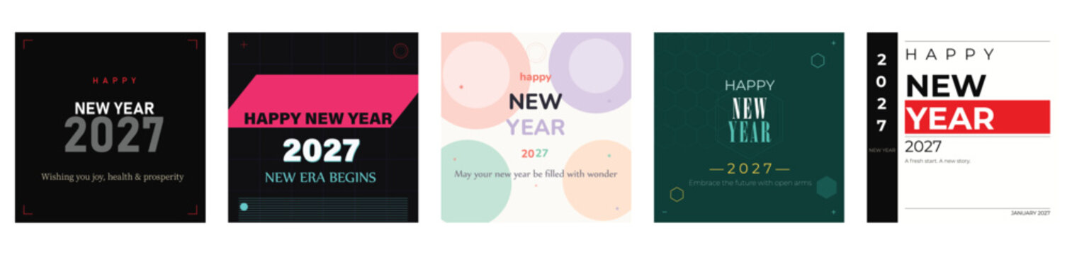 modern happy new year 2027 poster collection with creative typography and festive layout design