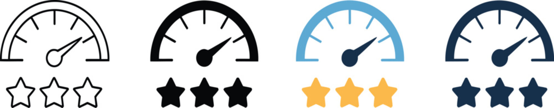 Rating Meter Multiple Style Icon Design Speed Gauge Three Stars Customer Satisfaction vector design