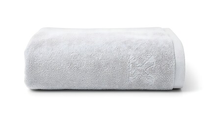 Obraz premium rolled up white towel with embroidered logo isolated on white backgrou