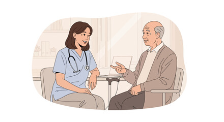 Fototapeta premium Doctor consulting elderly patient, medical check-up, healthcare conversation, clinic setting