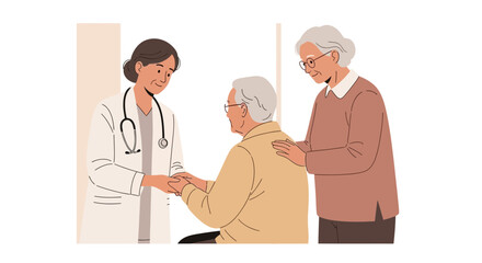Obraz premium Doctor examining senior patient with helper, healthcare illustration