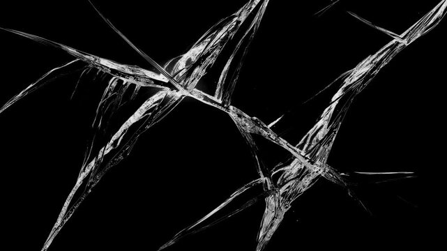 Broken glass or cracked screen effect on black background, seamless loop